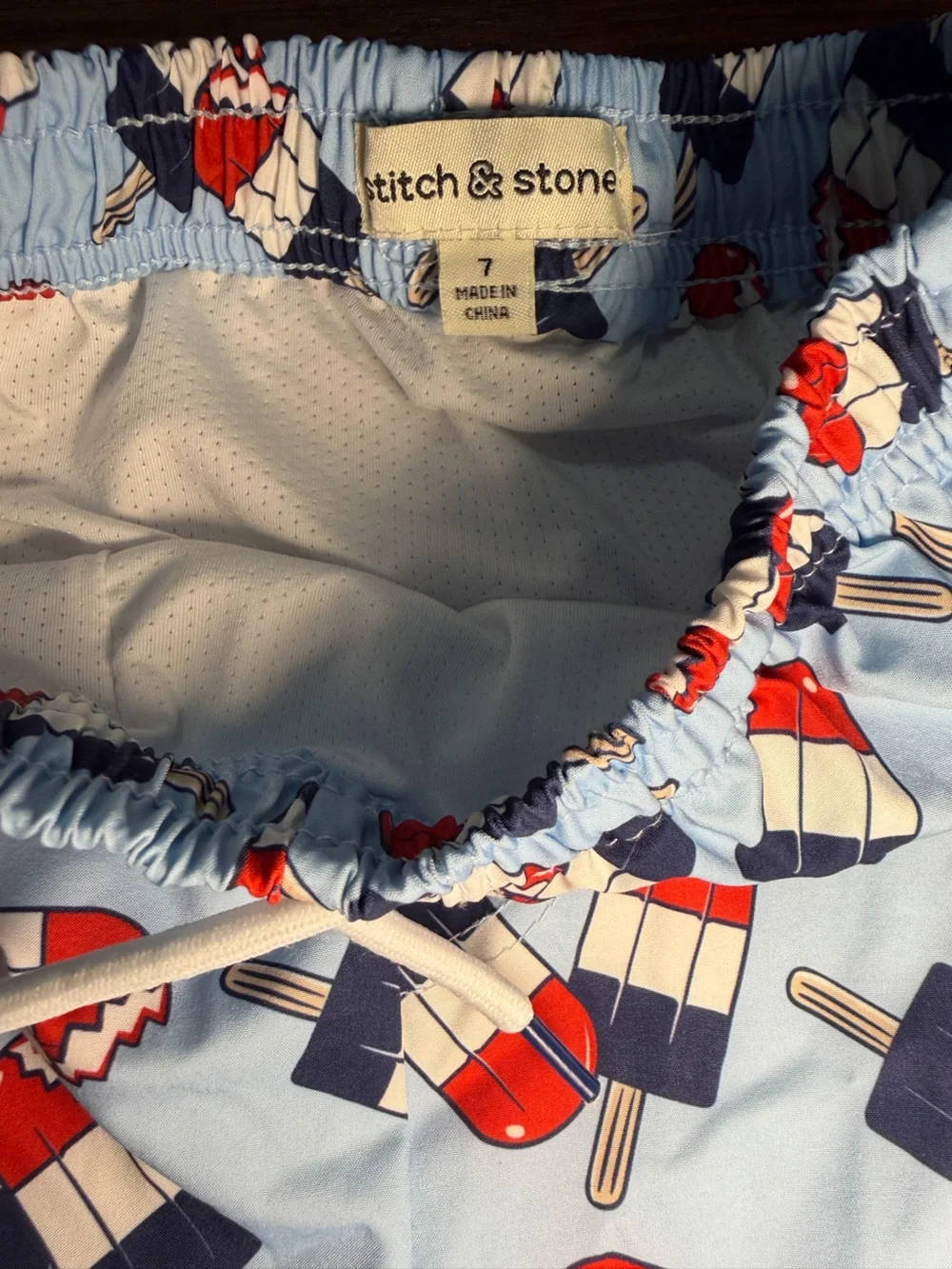 Kids Red‎ White & Blue Popsicle 4th July Drawstring Swim Trunks - Swim Shorts